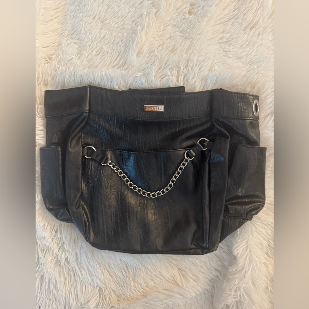 Miche Handbag Felicity black shell silver tone chain accent